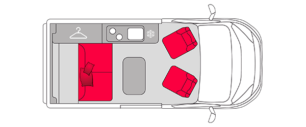 Plan de coupe vue du dessus du van Pilote CV504BF