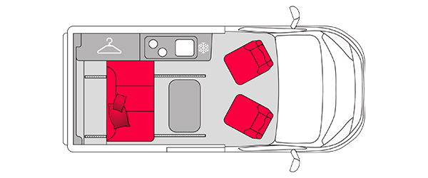 Plan de coupe vue du dessus du van Pilote CV505BC