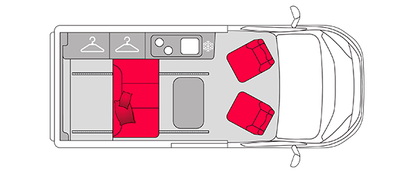 Plan de coupe vue du dessus du van Pilote CV545BC