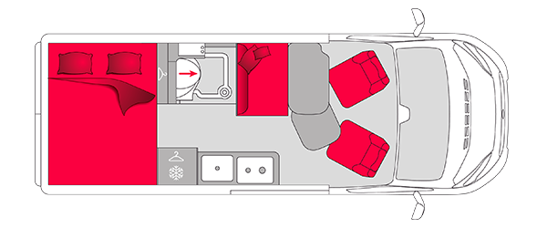 Plan de coupe vue du dessus du fourgon aménagé Pilote V600G