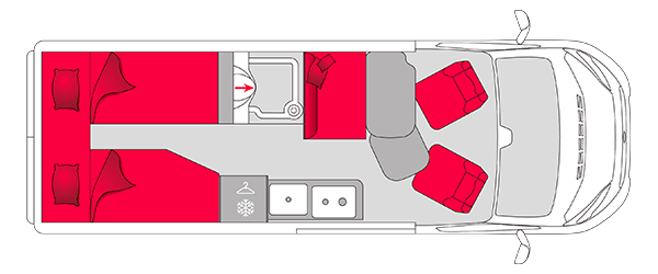 Plan de coupe vue du dessus du fourgon aménagé Pilote V630J